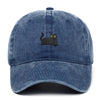 Black Cat Embroidered Washed Baseball Cap Sun Hat