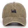 Black Cat Embroidered Washed Baseball Cap Sun Hat